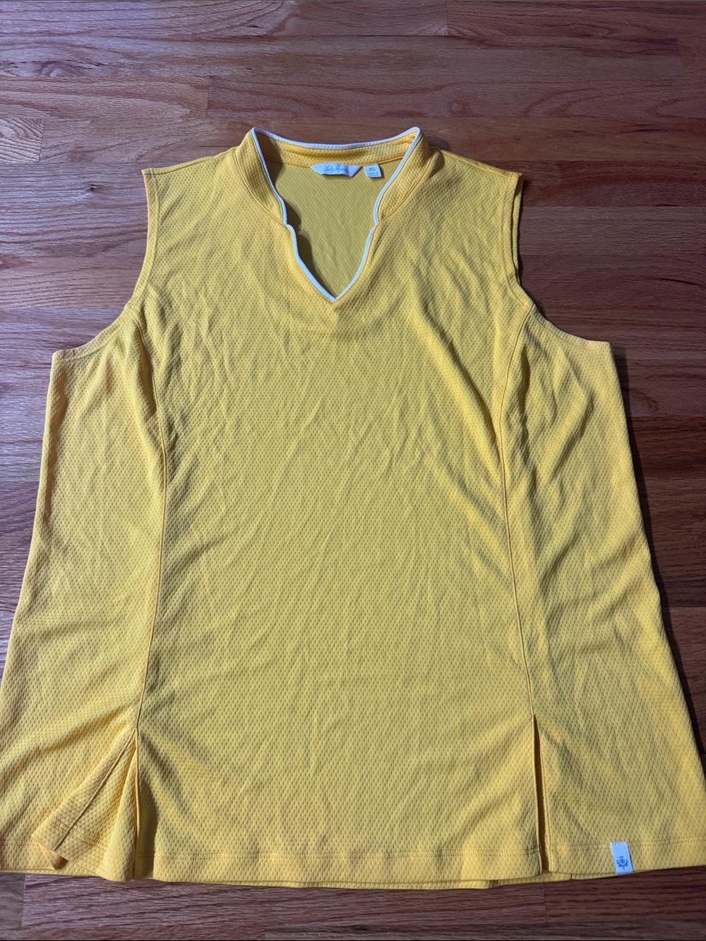Lady Hagen Yellow Sleeveless V-Notch Tank with White Trim